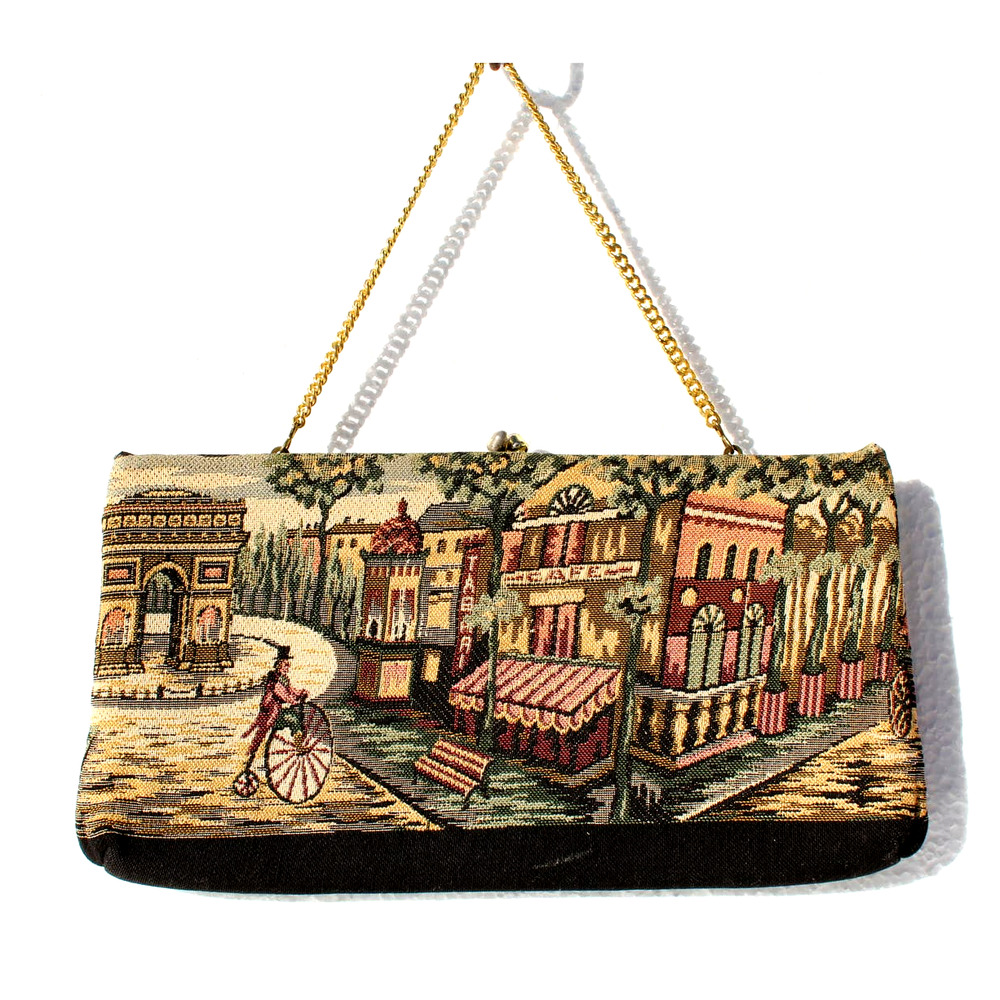 Vintage La Marquise Tapestry Clutch Handbag Purse Evening Bag Snap